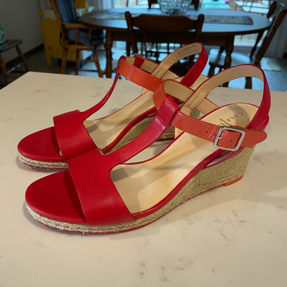 Cole Haan Red Wedge Sandals with Ankle Strap
